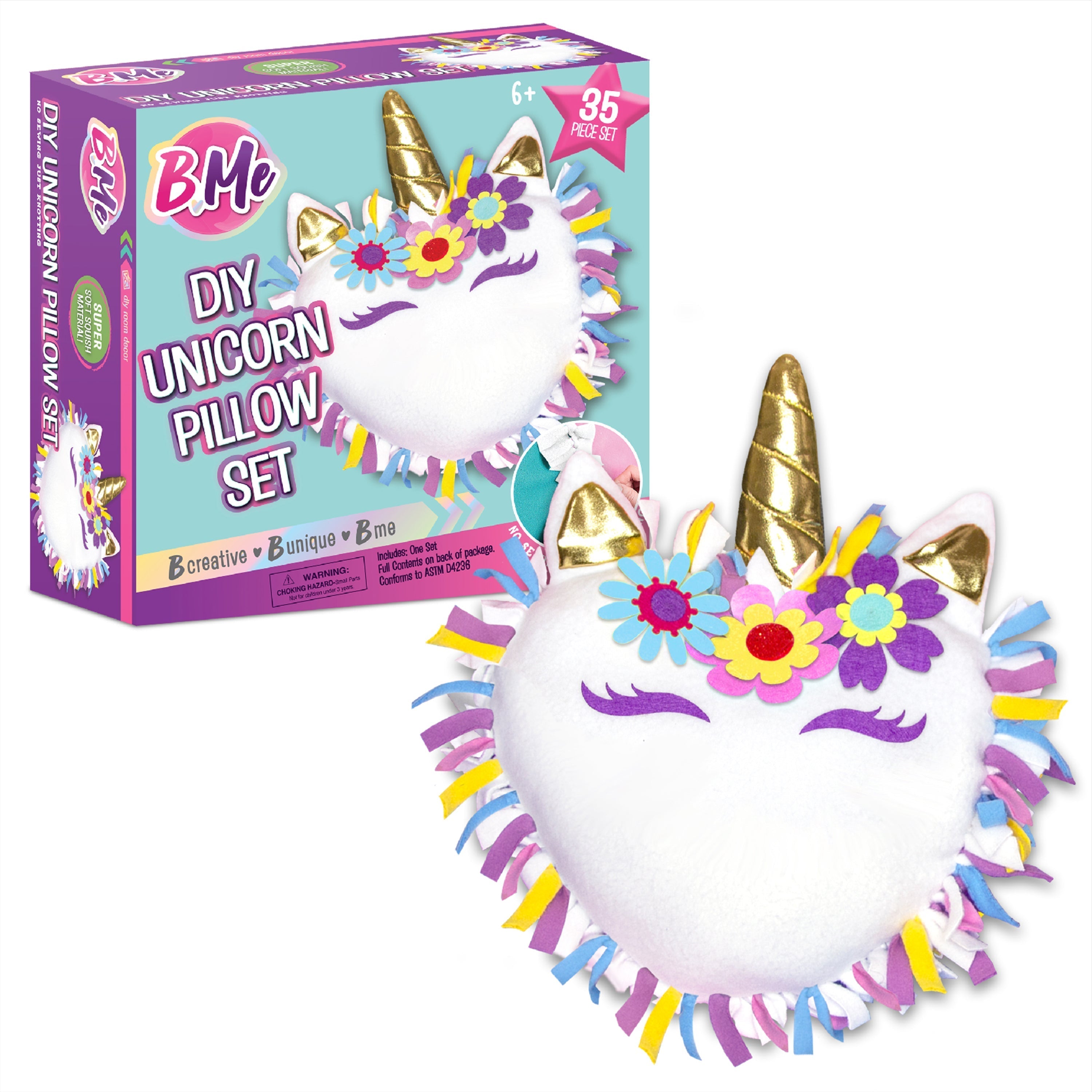 B Me DIY Unicorn Pillow Kit for Girls - No Sew Unicorn Throw Pillow - BM-DIYUNIPILL-61427