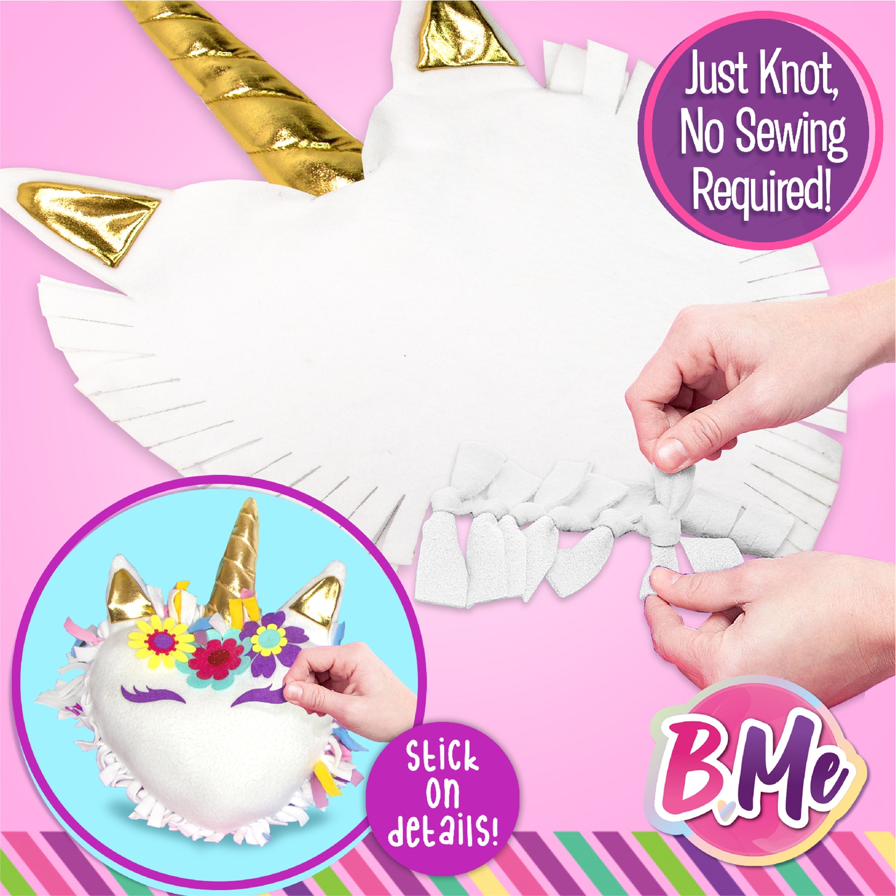 B Me DIY Unicorn Pillow Kit for Girls - No Sew Unicorn Throw Pillow - BM-DIYUNIPILL-61427