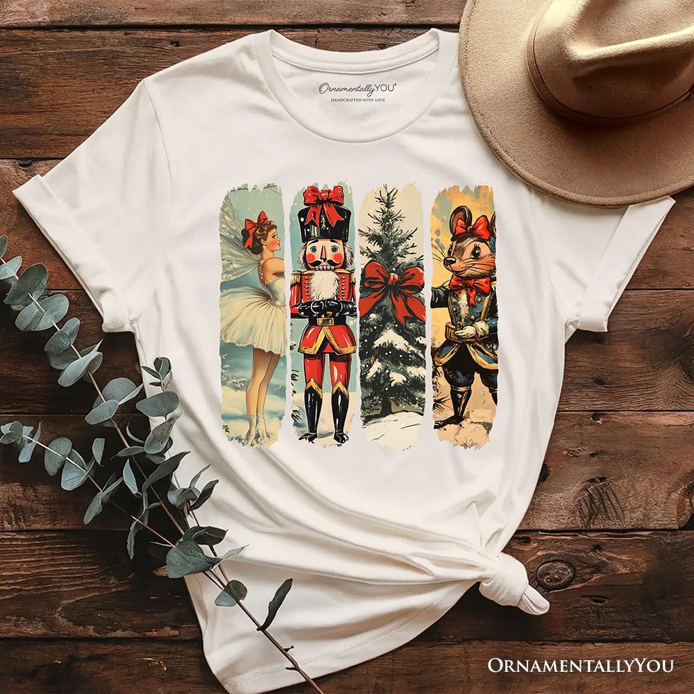 Ballet and Nutcracker Christmas T‑Shirt, Coquette Bow and Mouse Vintage Holiday Tee
