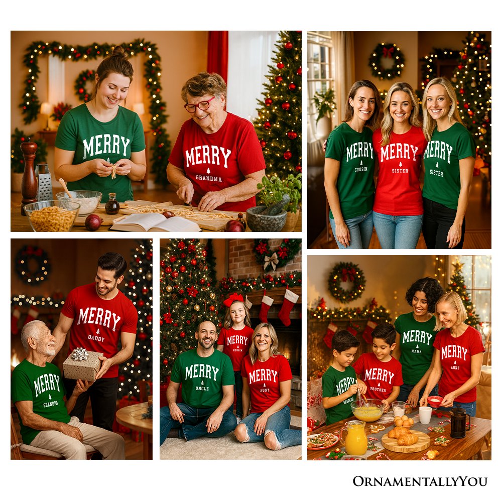 Merry Mama Retro Christmas T-Shirt, Matching Family Holiday Tee