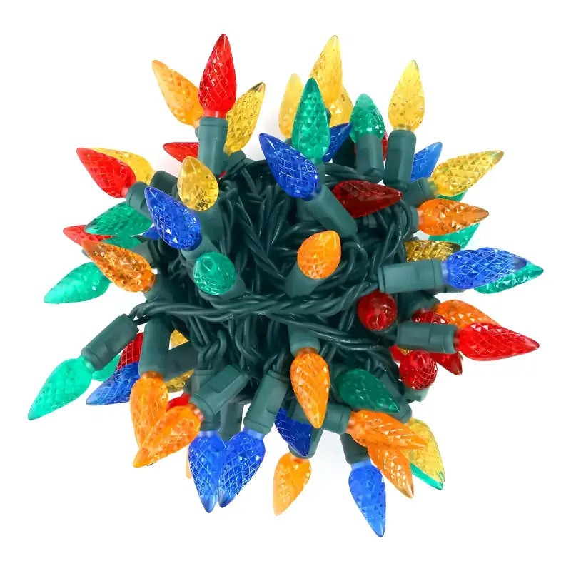 100 C6 Multicolor LED Christmas Lights, 4" Spacing