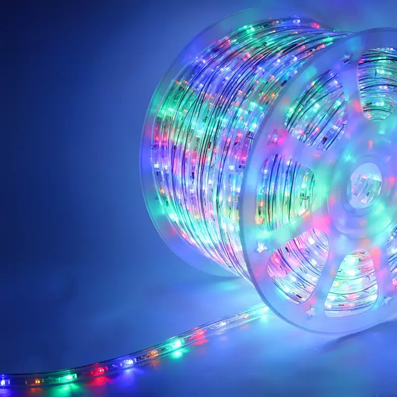 150' Multicolor Red, Blue, Green, Gold LED Rope Light, 2 Wire 1/2", 120 Volt