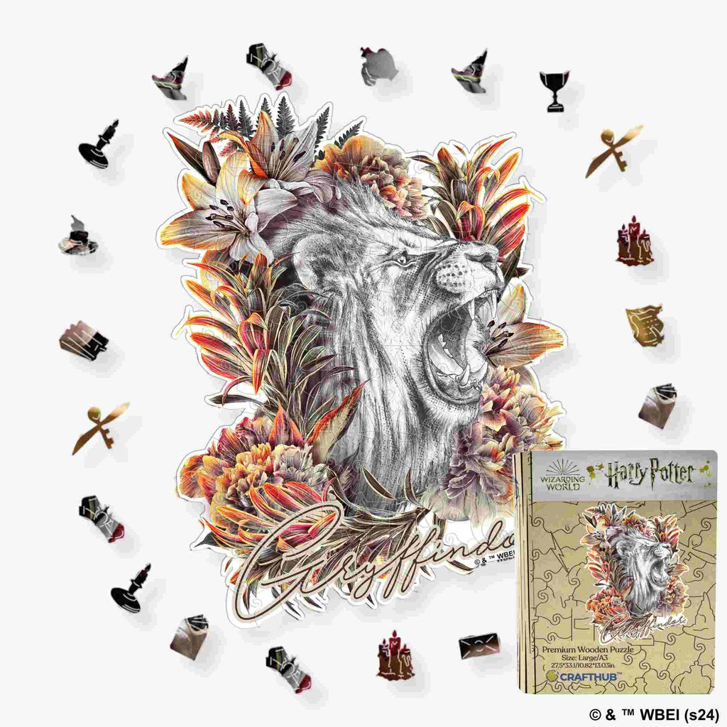 Harry Potter - Magical Gryffindor - Utilitarian Romance Crest Wooden Jigsaw Puzzle
