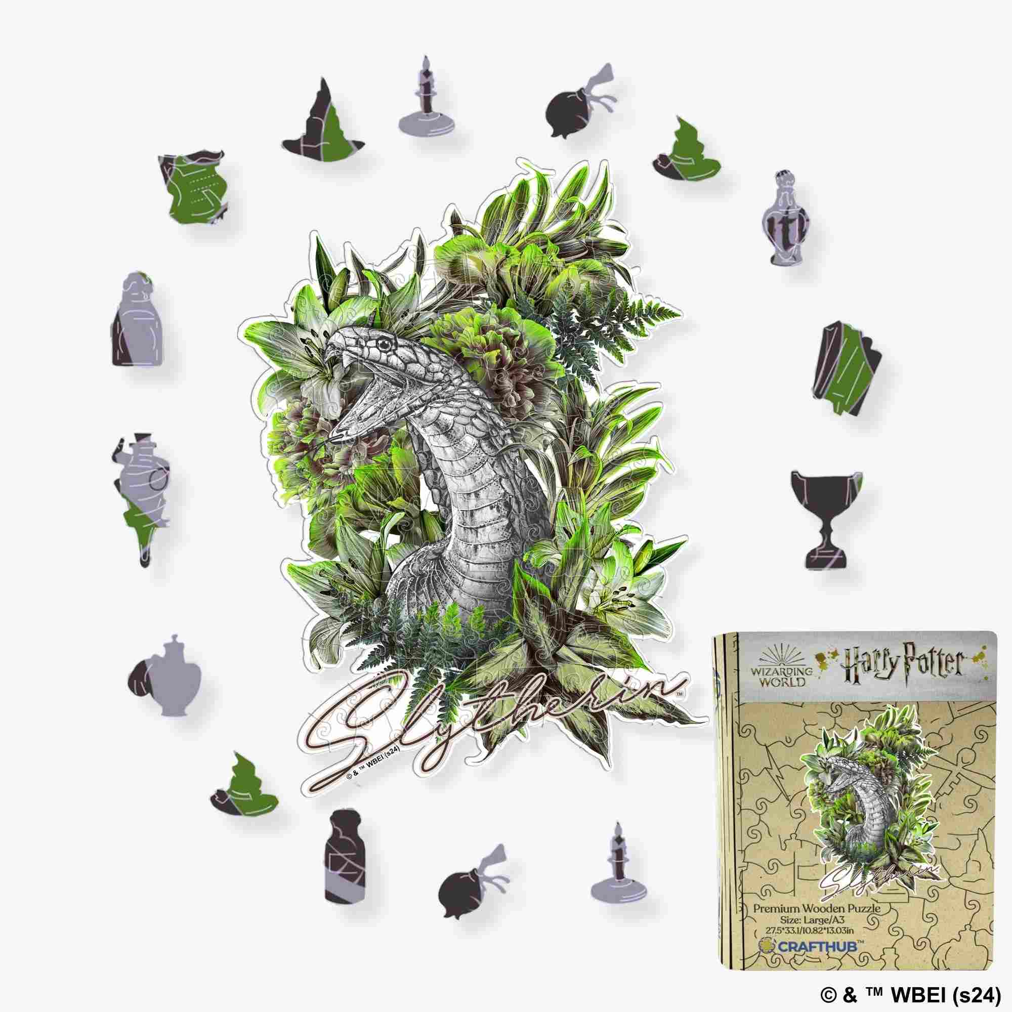 Harry Potter - Slytherin Crest - Utilitarian Romance Wooden Jigsaw Puzzle
