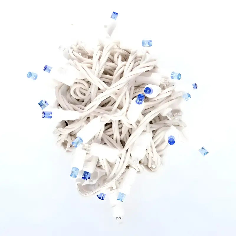 50 5mm ColorSplash Arctic Blue, Cool White, Teal LED Christmas Lights, 6" Spacing, White Wire