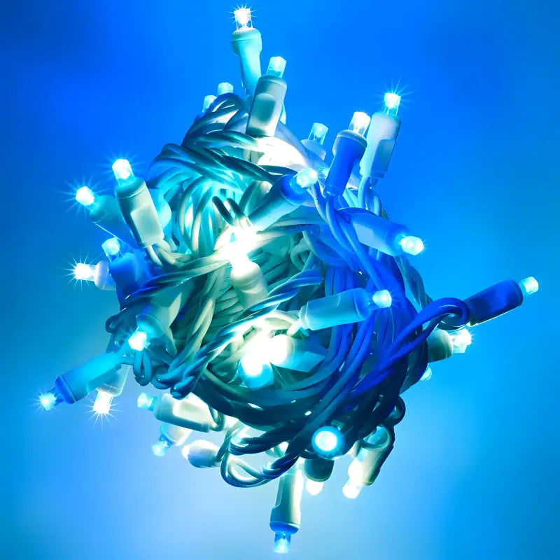 50 5mm ColorSplash Arctic Blue, Cool White, Teal LED Christmas Lights, 6" Spacing, White Wire