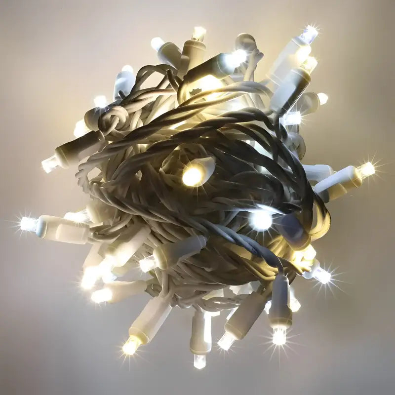 50 5mm ColorSplash Champagne Warm White, Pure White, Cool White LED Christmas Lights, 6" Spacing, White Wire