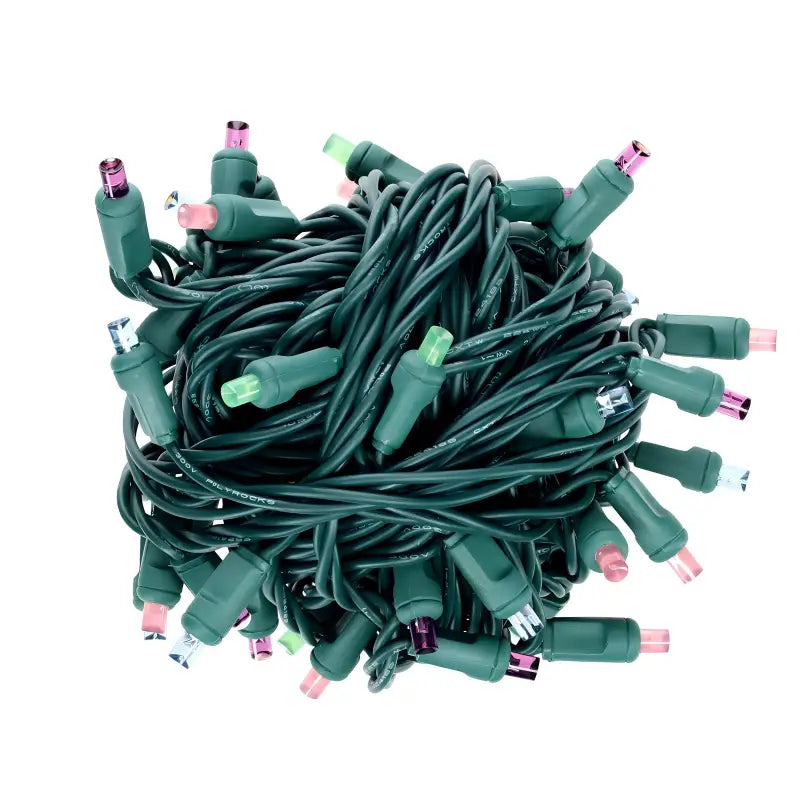 50 5mm ColorSplash Gingerbread Pink,Teal, Lime Green, Purple LED Christmas Lights, 6" Spacing