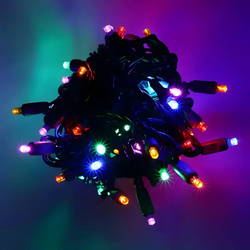 50 5mm ColorSplash Rainbow Red, Orange, Gold, Green, Blue, and Purple LED Christmas Lights, 6" Spacing