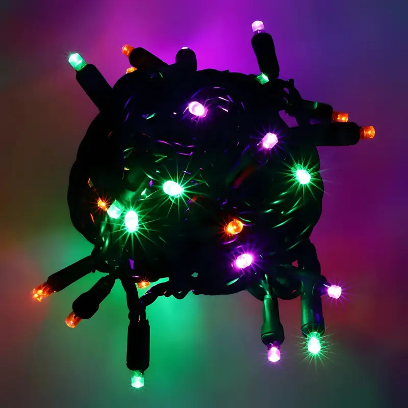 50 5mm ColorSplash Spooky Green, Orange, Purple LED Christmas Lights, 6" Spacing