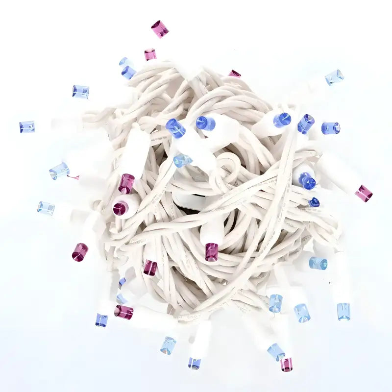 50 5mm ColorSplash Stardust Blue, Purple, Teal LED Christmas Lights, 6" Spacing, White Wire