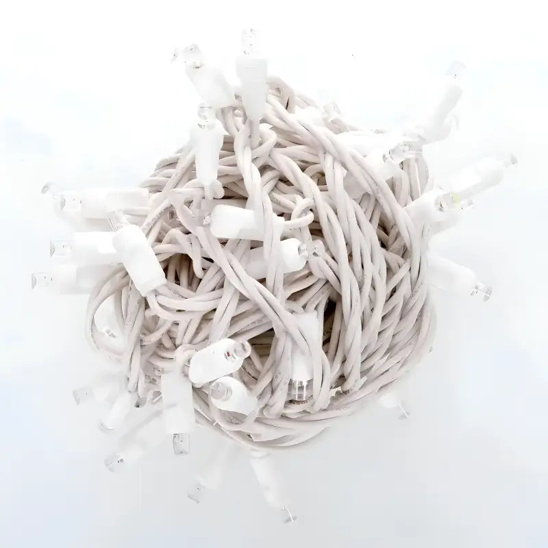 50 5mm Cool White SuperSpark LED Strobe Lights, 6" Spacing, White Wire