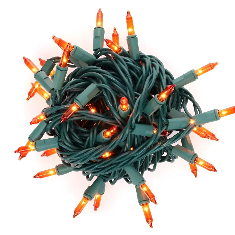 50 Orange Incandescent Mini Lights, Green Wire, 6" Spacing [CLOSEOUT]