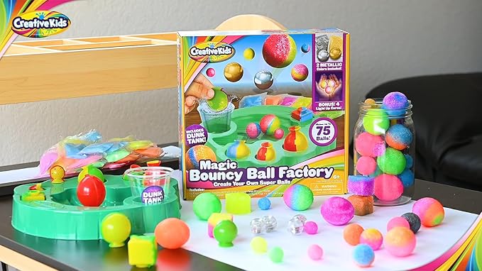 Magic Bouncy Ball Factory Set - Make 75 Stunning DIY Bouncy Balls, Including Light-Up Magic Balls!