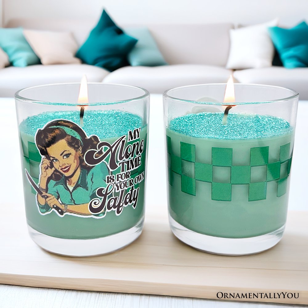 Sassy Retro Girl Dazzling Green Candle, Basil Scented Brunette Girl Funny Gift