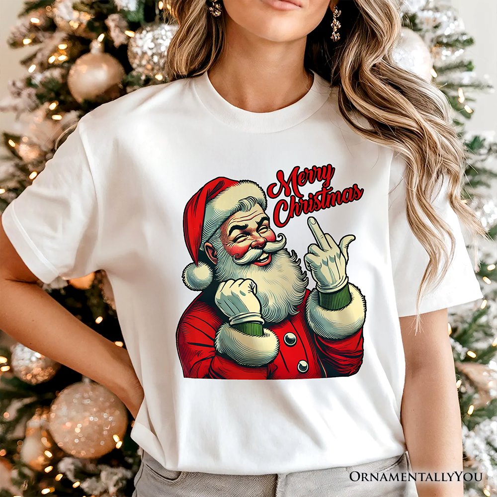 Santa Middle Finger Christmas T-Shirt, Vintage Funny Tee for Naughty Holiday Humor