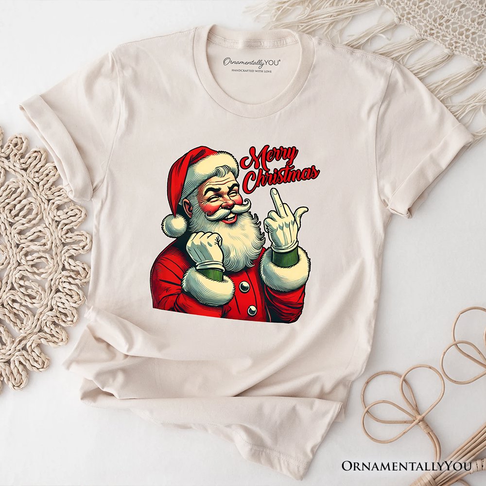 Santa Middle Finger Christmas T-Shirt, Vintage Funny Tee for Naughty Holiday Humor