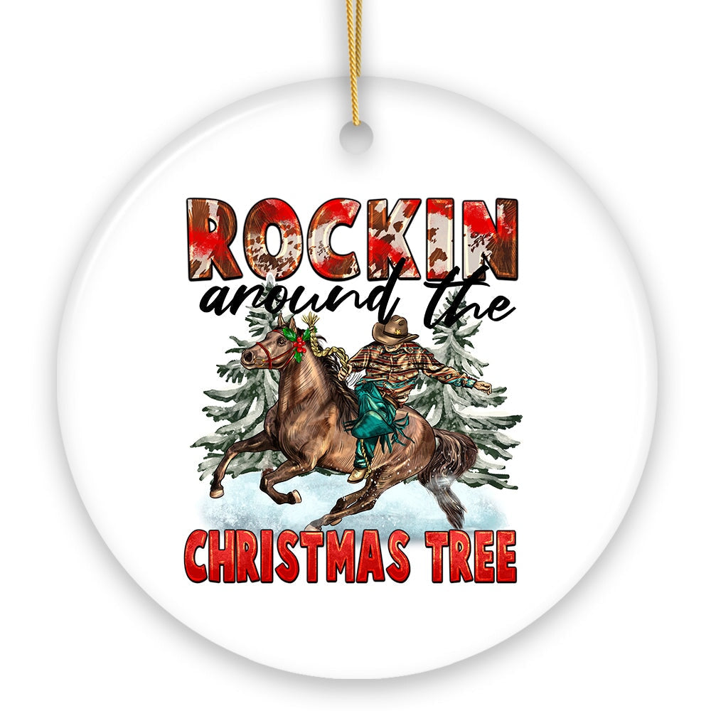Vintage Western Theme Rockin Around the Christmas Tree Ornament, Cowboy Rodeo Old Fashioned Decor
