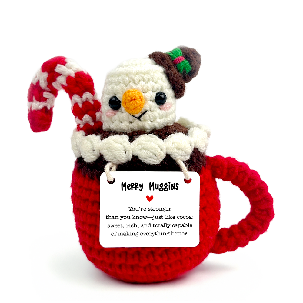Positivity Hot Cocoa Marshmallow Crochet Support Doll, Christmas Encouragement Gift for Children and Adults
