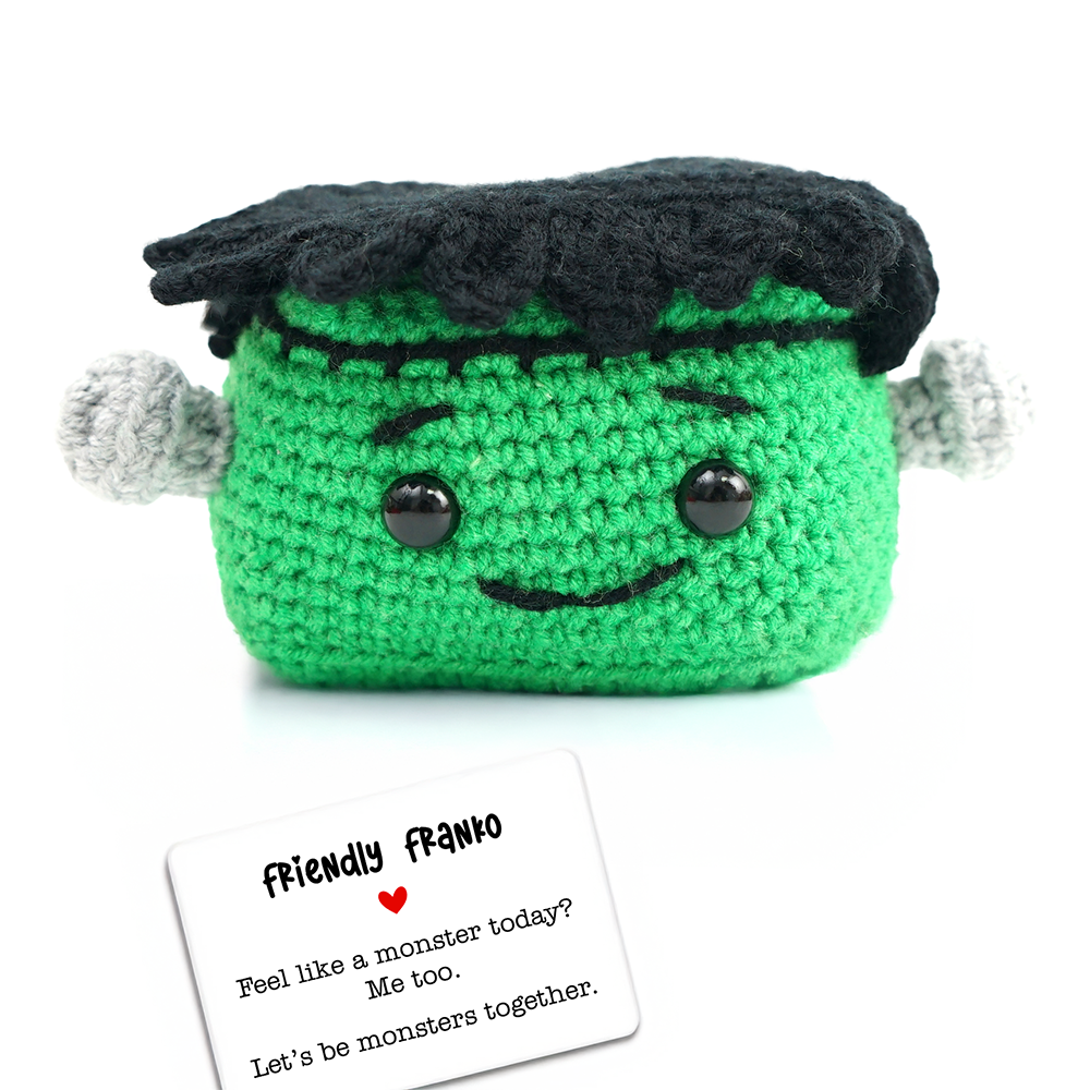 Positivity Frankenstein Crochet Support Doll, Halloween Encouragement Gift for Children and Adults