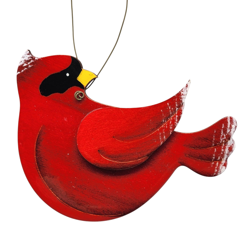 Wooden Cardinal Ornament - In flight Looking Back Right