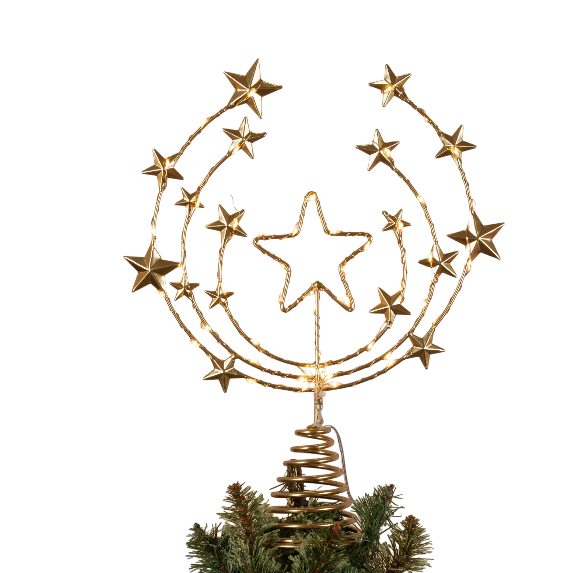 Gold Star Tree Topper with Warm White Lights