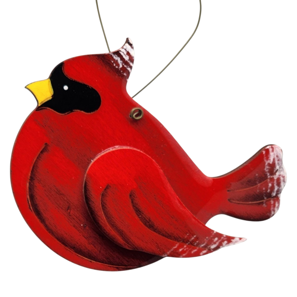 Wooden Cardinal Ornament - In flight facing Left