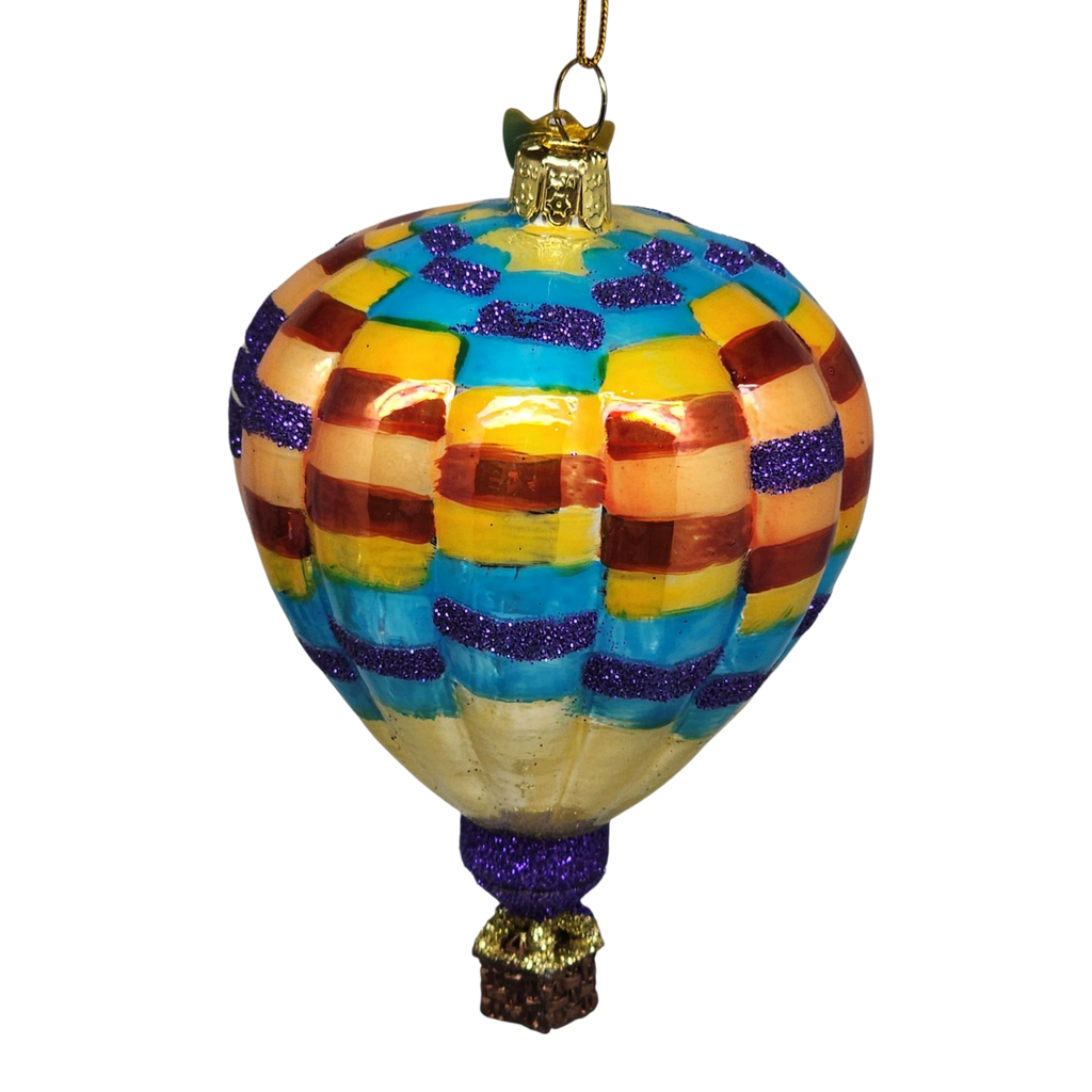 Glass Hot Air Balloon Ornament - Patchwork