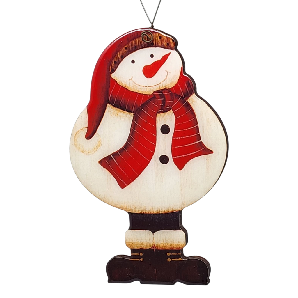 Glossy Wooden Snowman Ornament - 5 Inches