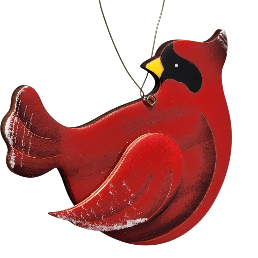 Wooden Cardinal Ornament - In flight Looking Back Left