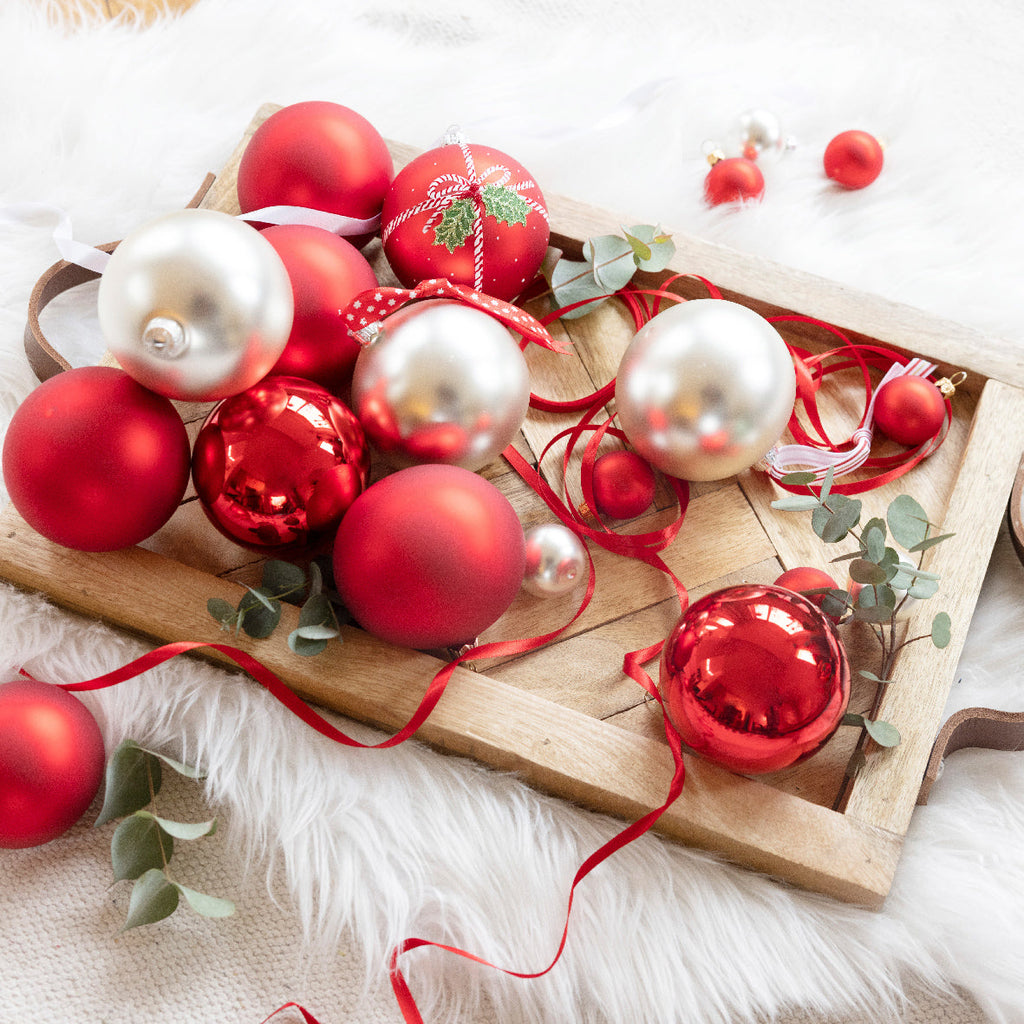 Glass 2.4" Ornaments - 10 piece Set - Christmas Red