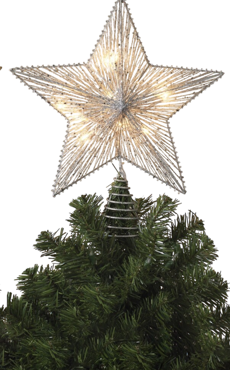 Electric Lighted Glitter & Mesh Star Tree Topper with 10 Lights, Spring Base
