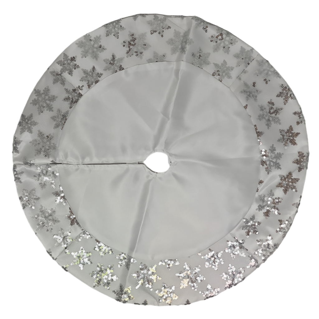 Tabletop Tree Skirts With Sequined Snowflake Border - White