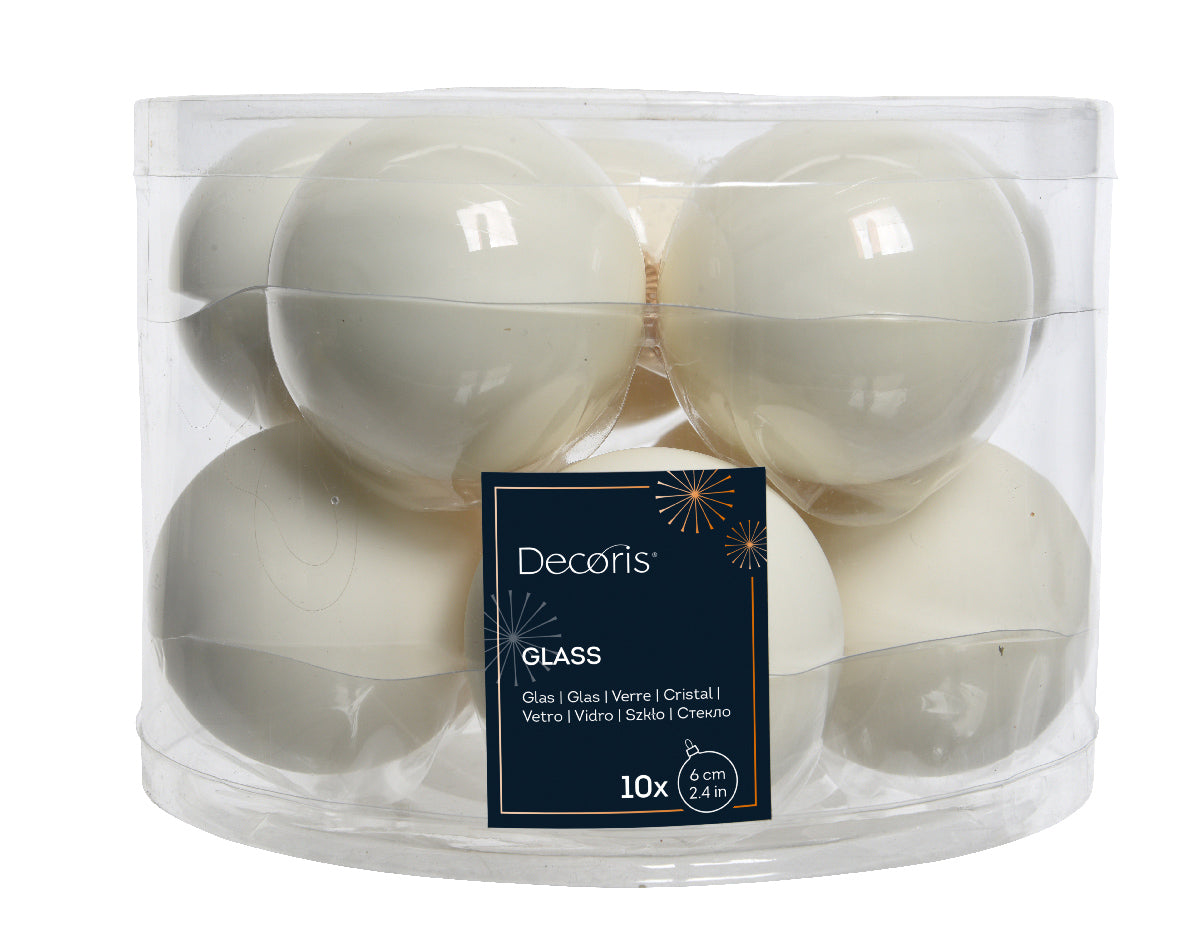 Glass 2.4" Ornaments - 10 piece Set - Wool White