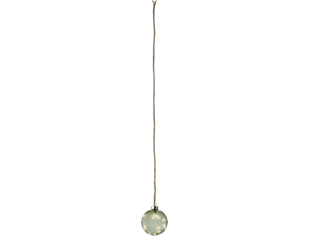 Micro LED Lighted Glass Ball Ornament - Green with Warm White Lights