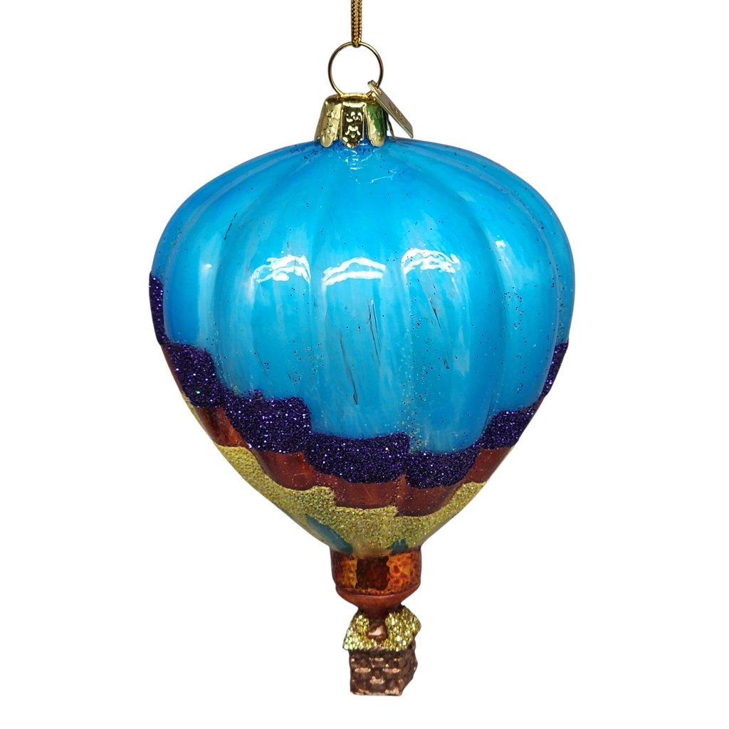 Glass Hot Air Balloon Ornament - Vibrant Blue