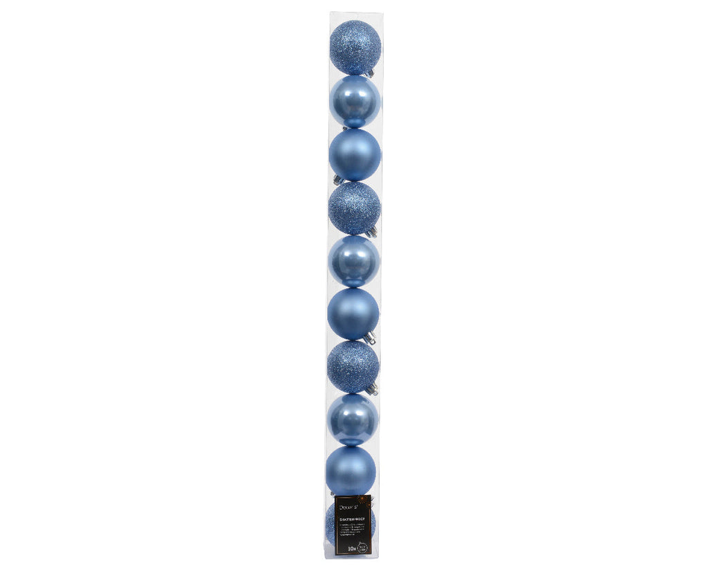 Elegant Assorted Shatterproof Ornaments - Set of 10 - Sky Blue